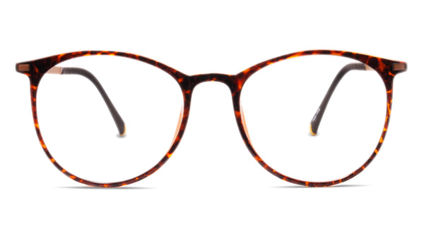 Tortoiseshell eyeglasses on a white background