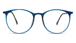 Blue eyeglasses on a white background