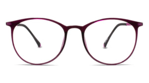 Purple eyeglasses on a white background