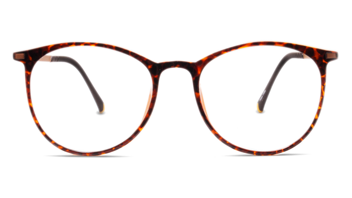 Tortoiseshell eyeglasses on a white background