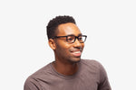 Black AJ eyeglasses by Chemistrie worn by male model, side view