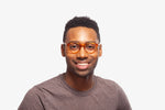 Butterscotch Allen eyeglasses by Chemistrie worn by male model, front view