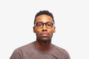 Tortoise Alpha eyeglasses by Chemistrie worn by male model, front view
