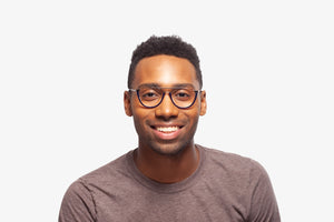 Black Cameron eyeglasses by Chemistrie worn by male model, front view