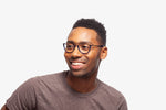 Black Cameron eyeglasses by Chemistrie worn by male model, front view