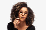Tortoise Cameron eyeglasses by Chemistrie worn by female model, front view