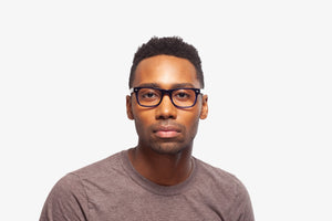 Crystal Blue Jack eyeglasses by Chemistrie worn by male model, front view