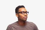 Crystal Blue Jack eyeglasses by Chemistrie worn by male model, side view