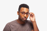 Tortoise Logan eyeglasses by Chemistrie worn by male model, side view