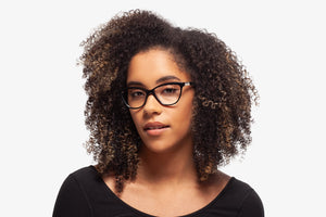 Black Sarah eyeglasses by Chemistrie worn by male model, side view