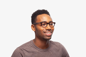 Tortoise Sean eyeglasses by Chemistrie worn by male model, side view