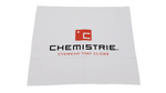 White eyewear cleaning cloth with Chemistrie logo on a white background