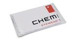 White eyewear cleaning cloth with Chemistrie logo in pouch